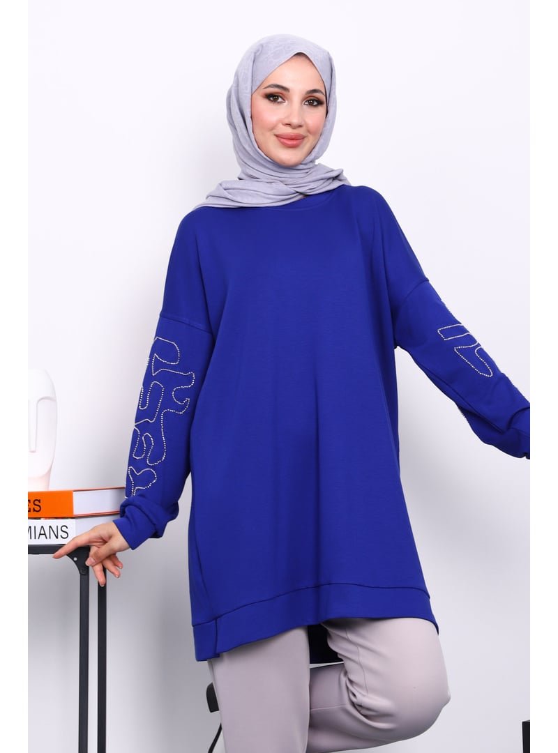 İmaj Butik Saks Mavi Kolu İşlemeli Modal Tunik İmaj Butik Saks Mavi Kolu İşlemeli Modal Tunik