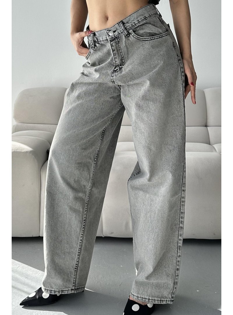 Tofisa Açık Gri Bıyık Baggy Kot Pantolon Açik