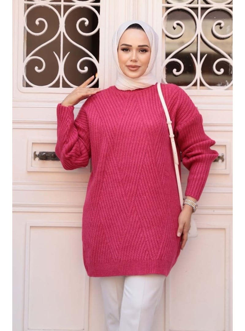 Neva Style Fuşya Triko Kazak Tunik 7852f Neva Style Fuşya Triko Kazak Tunik 7852f