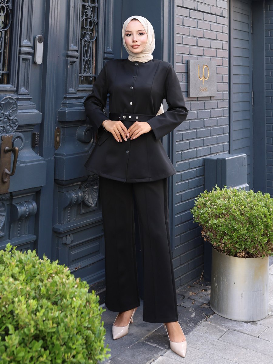 Vav Siyah Scuba Çıtçıtlı Ceket Pantolon Takım Vav Siyah Scuba Çıtçıtlı Ceket Pantolon Takım