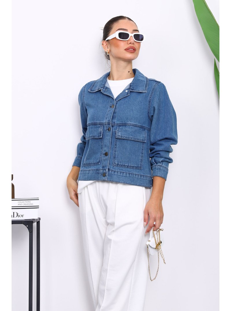 İmaj Butik Mavi Cepli Kot Ceket