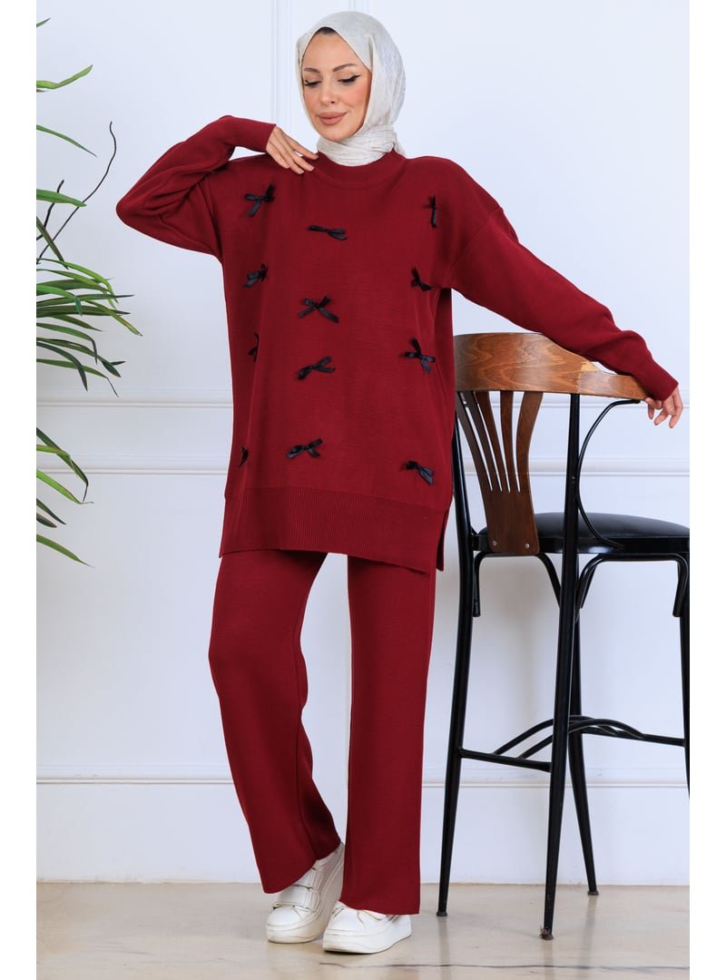 Benguen Bordo Fiyonk Detaylı Triko Takım