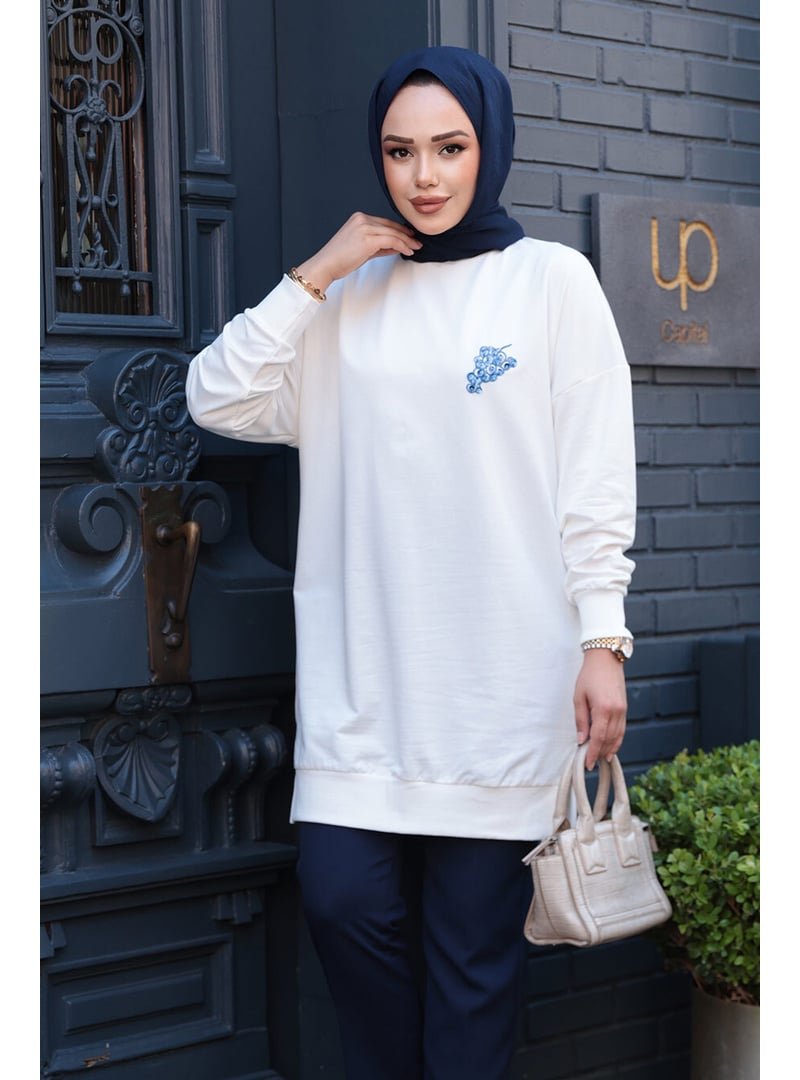 Neva Style Desen Detaylı Ekru Tunik 10653e