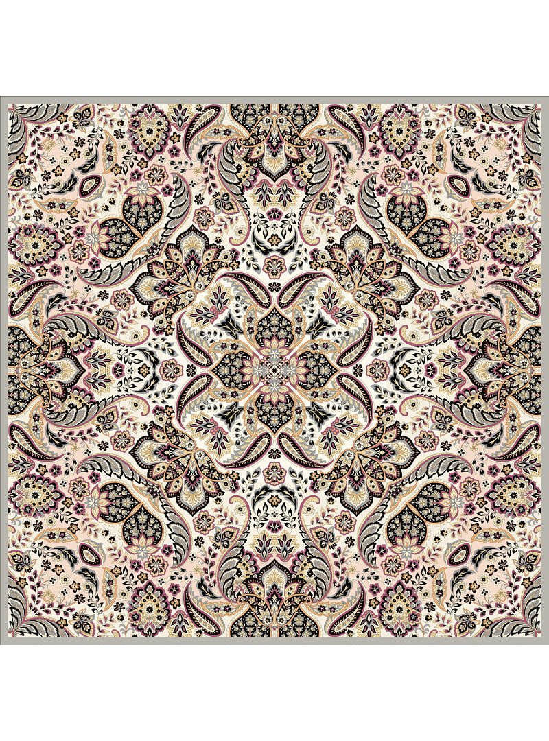 19v69 ITALIA Desenli İtalyan Şifon Eşarp Askısı İle Birlikte 110x110 Cm Gül Kurusu Siyah