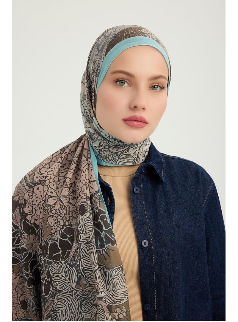 ŞALESS 70x190 Cm Sessiz Mevsimler Mavi Efilia Desenli Şal