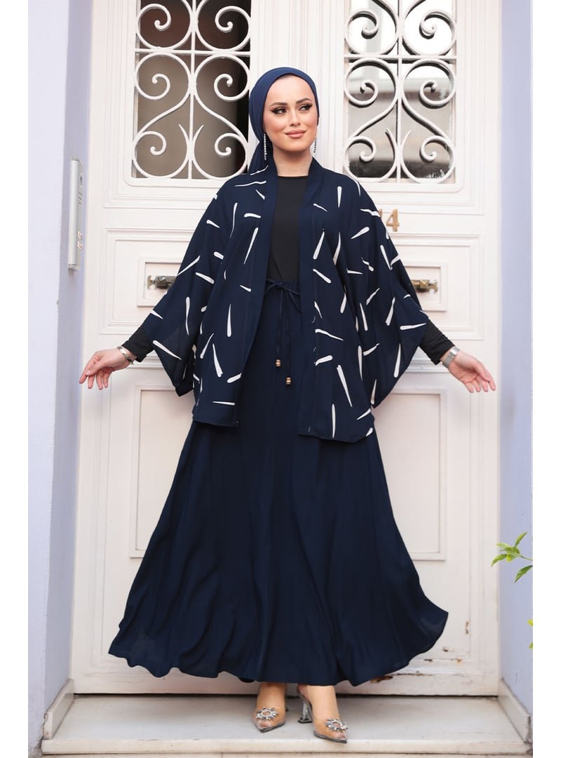 Neva Style Desenli Lacivert İkili Kimono Takım 12892l Neva Style Desenli Lacivert İkili Kimono Takım 12892l