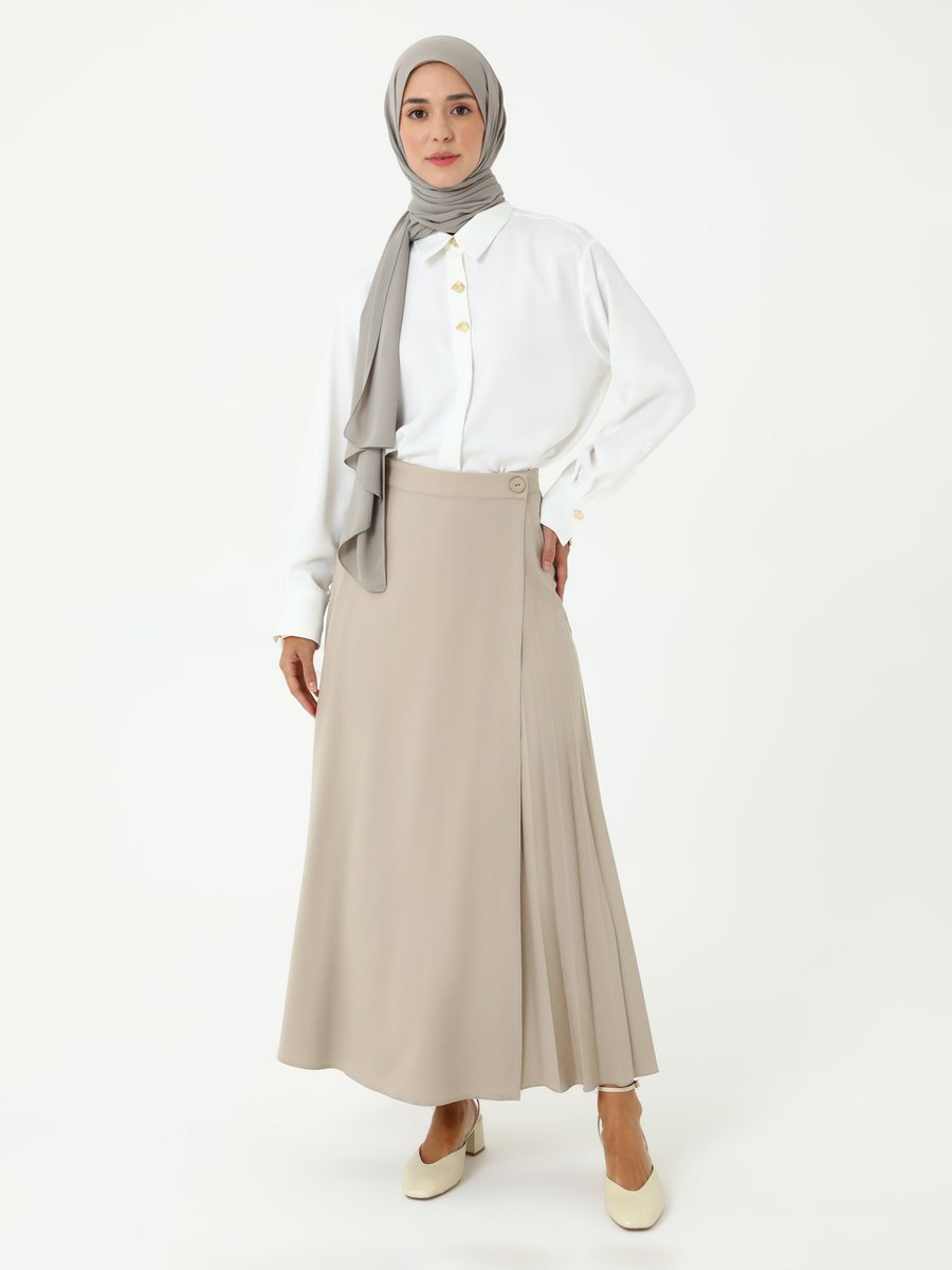 Refka Vizon Pile Detaylı Krep Etek