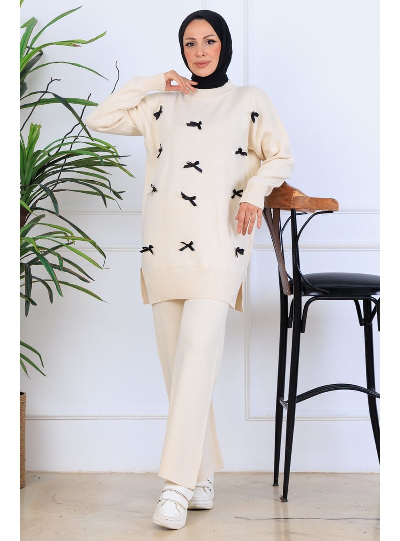 Benguen Taş Rengi Fiyonk Detaylı Triko Takım