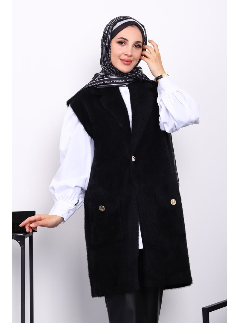 İmaj Butik Siyah Cepli Uzun Angora Yumoş Yelek İmaj Butik Siyah Cepli Uzun Angora Yumoş Yelek