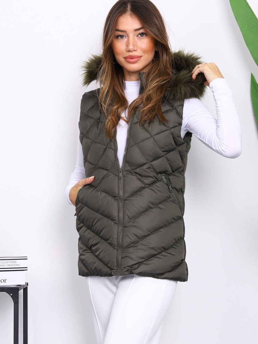 İmaj Butik Haki Kapüşonlu Cepli Şişme Yelek