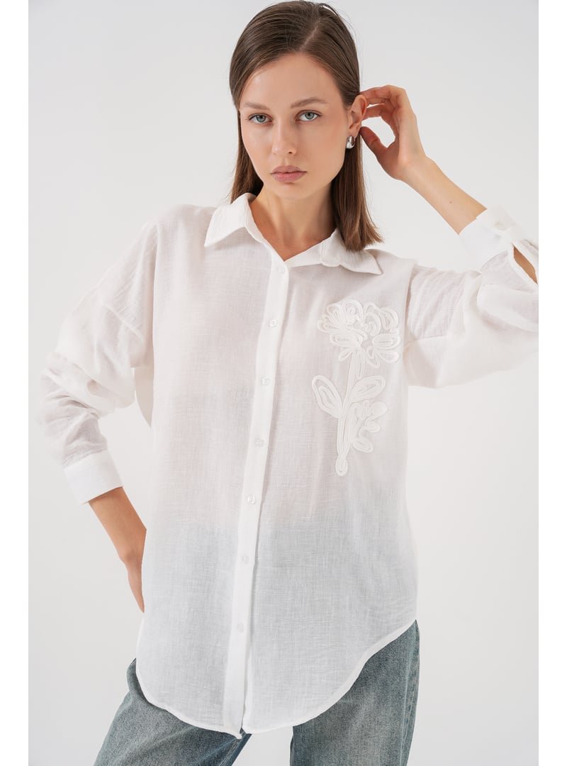 Bigdart Beyaz Nakışlı Oversize Gömlek Bigdart Beyaz Nakışlı Oversize Gömlek