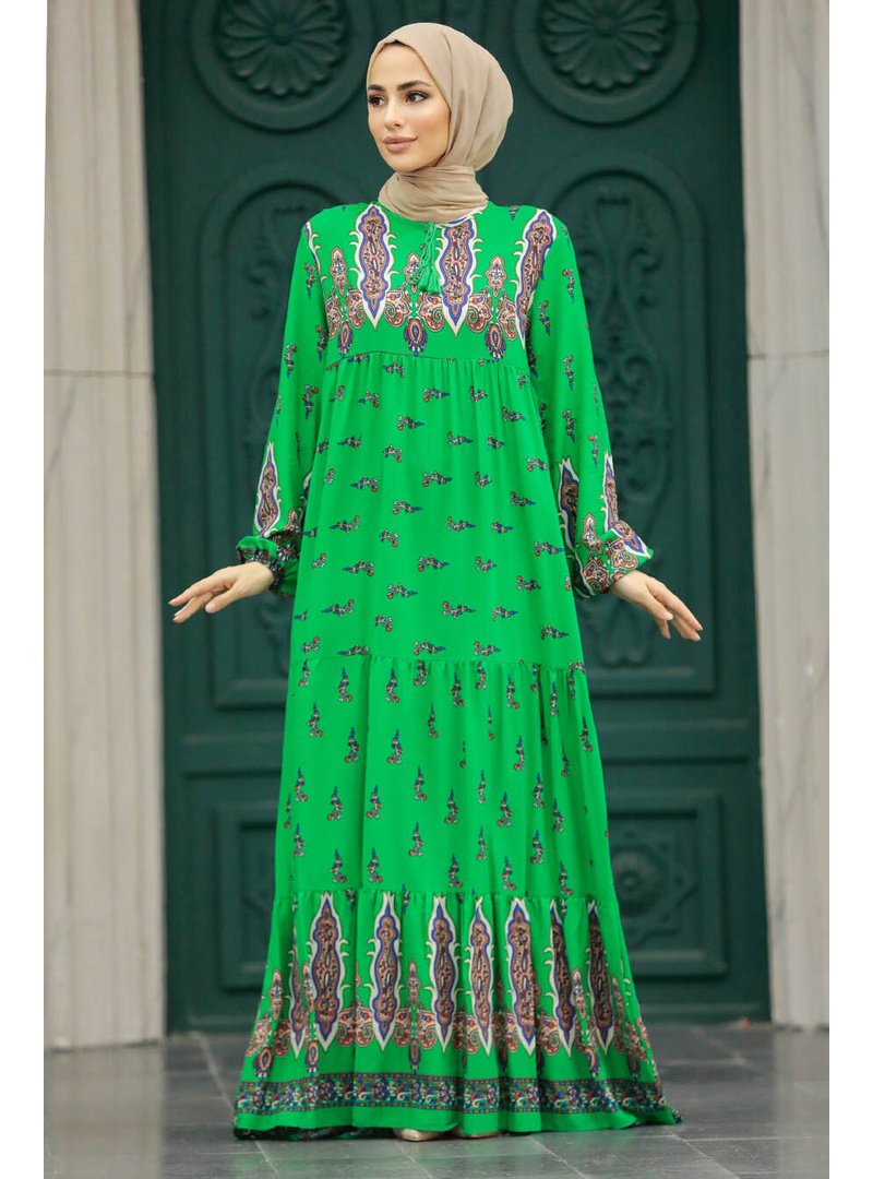 Neva Style Desenli Yeşil Elbise 50092y Neva Style Desenli Yeşil Elbise 50092y