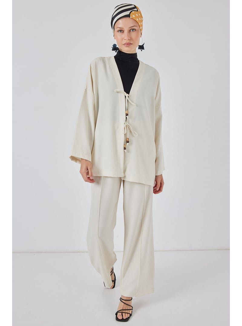 Bigdart Ekru Keten Kimono İkili Takım Bigdart Ekru Keten Kimono İkili Takım