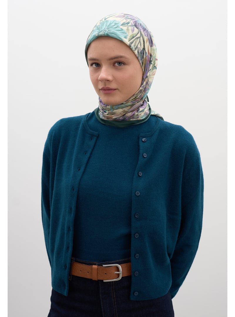 FRESHSCARFS Petrol Vıntage Garden Desen Pamuklu Viskon Eşarp