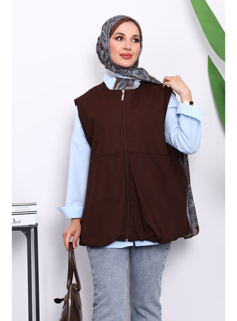 İmaj Butik Kahverengi Fermuarlı Oversize Astarlı Yelek İmaj Butik Kahverengi Fermuarlı Oversize Astarlı Yelek