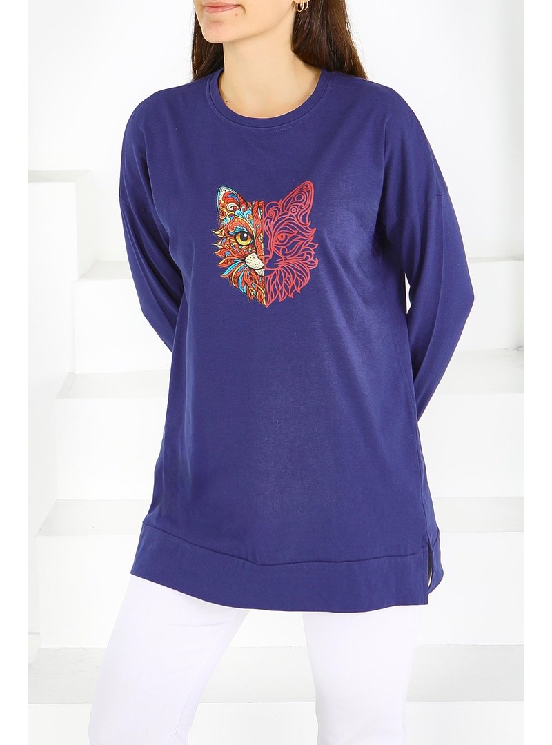 Tofisa Lacivert Uzun Kollu Baskılı Süprem Tunik Tofisa Lacivert Uzun Kollu Baskılı Süprem Tunik