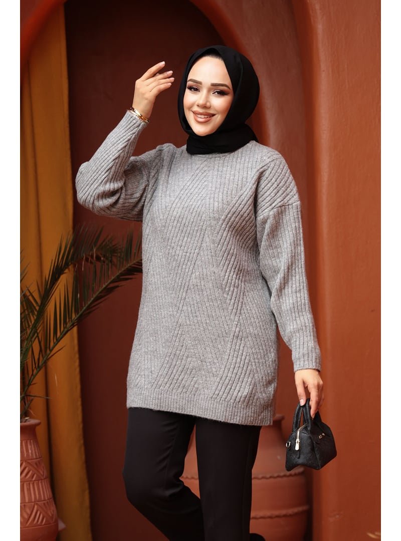 Neva Style Gri Triko Kazak Tunik 7852gr