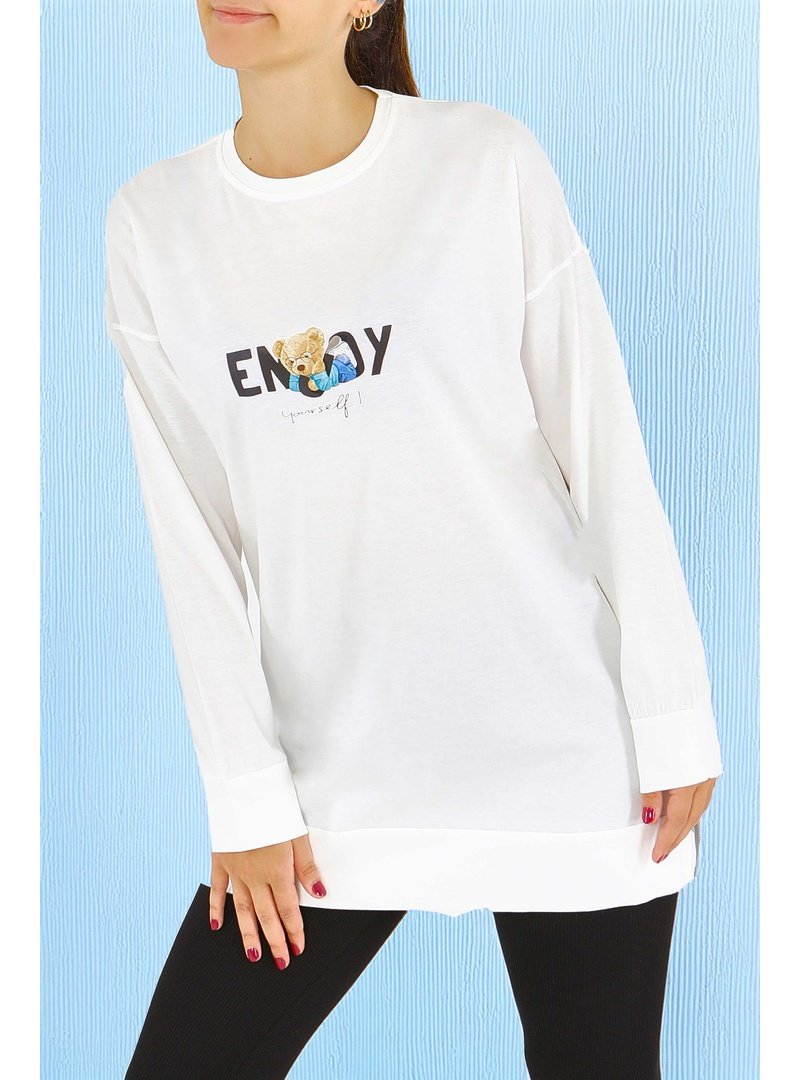 Tofisa Beyaz Uzun Kollu Baskılı Süprem Tunik Tofisa Beyaz Uzun Kollu Baskılı Süprem Tunik