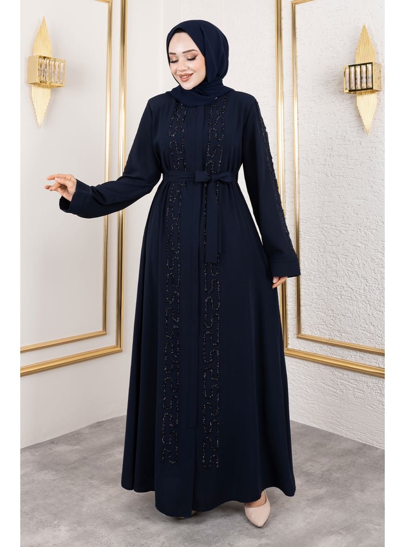 Tesettür Dünyası Lacivert Zincir Taş Detaylı Abaya