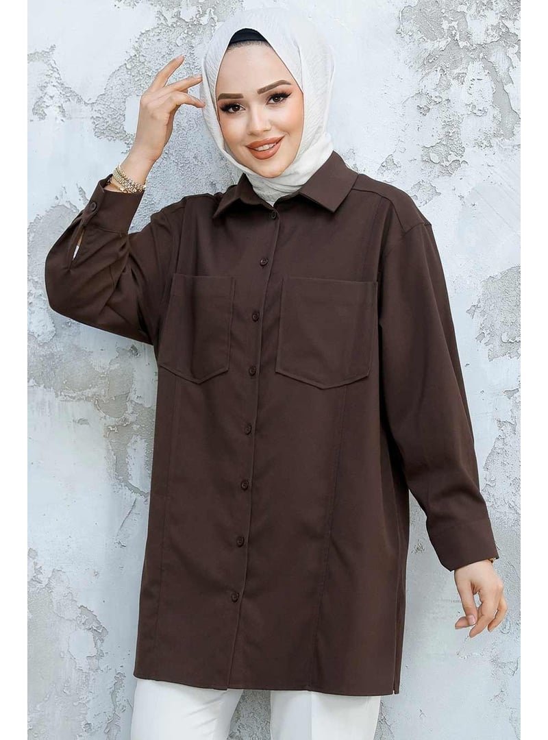 Neva Style Düğmeli Kahverengi Puane Gömlek 10564kh Neva Style Düğmeli Kahverengi Puane Gömlek 10564kh