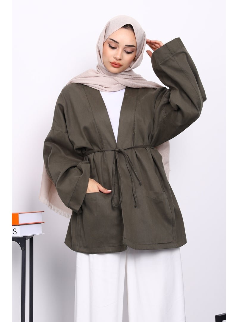 İmaj Butik Haki Cepli İp Detaylı Kanvas Ceket