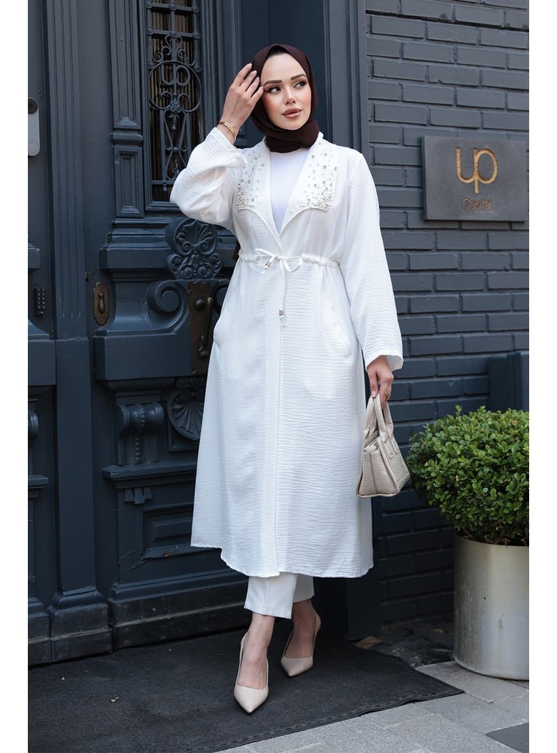 Neva Style İnci Detaylı Ekru Kap 6714e