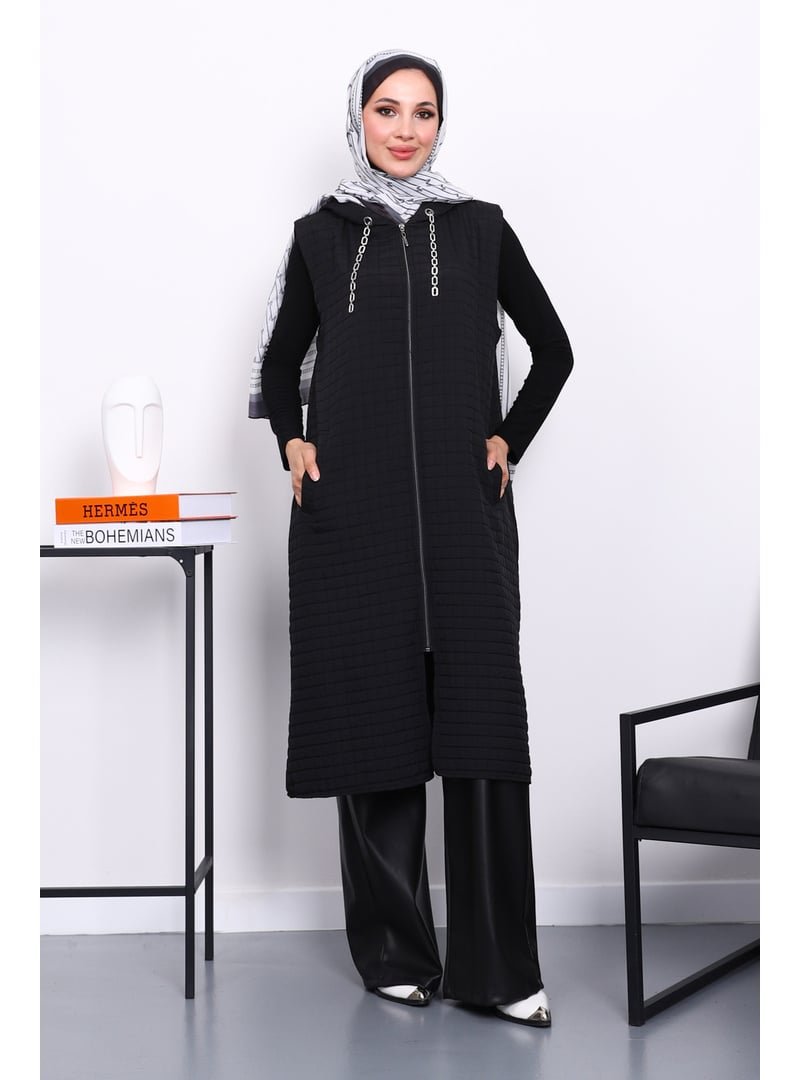 İmaj Butik Siyah Kapitone Fermuarlı Kapüşonlu Yelek İmaj Butik Siyah Kapitone Fermuarlı Kapüşonlu Yelek
