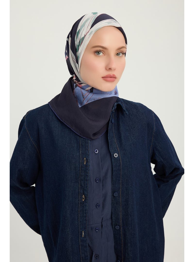 ŞALESS 90x90 Cm Düğümler Ve Hikayeler Lacivert Vierra Desenli Viskon Eşarp