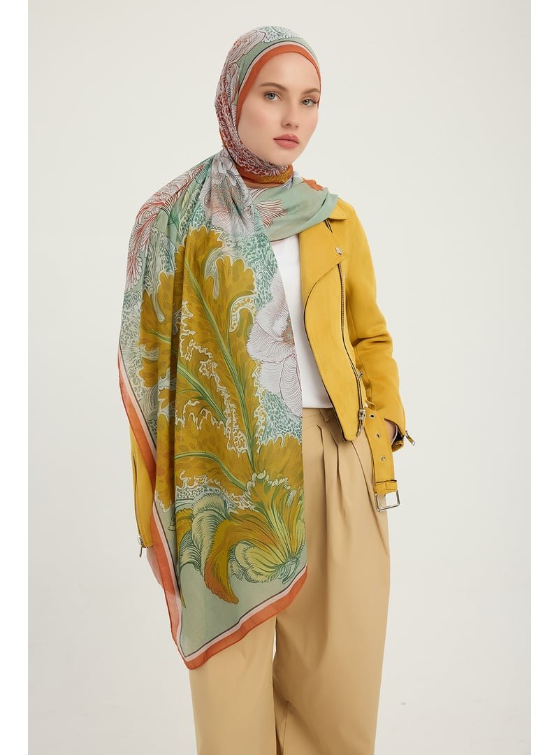 ŞALESS 70x190 Cm Mercan Bahçesi Turuncu Efilia Desenli Şal