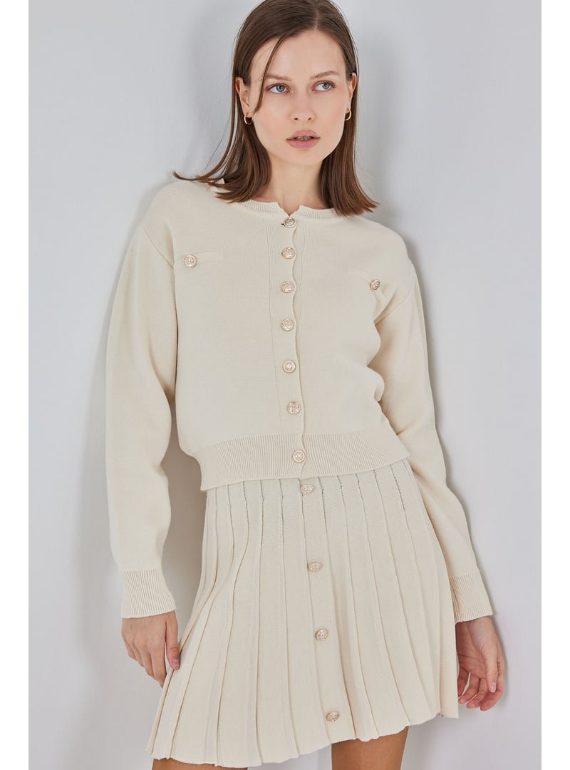 Bigdart Krem Triko Hırka Etek İkili Takım Bigdart Krem Triko Hırka Etek İkili Takım