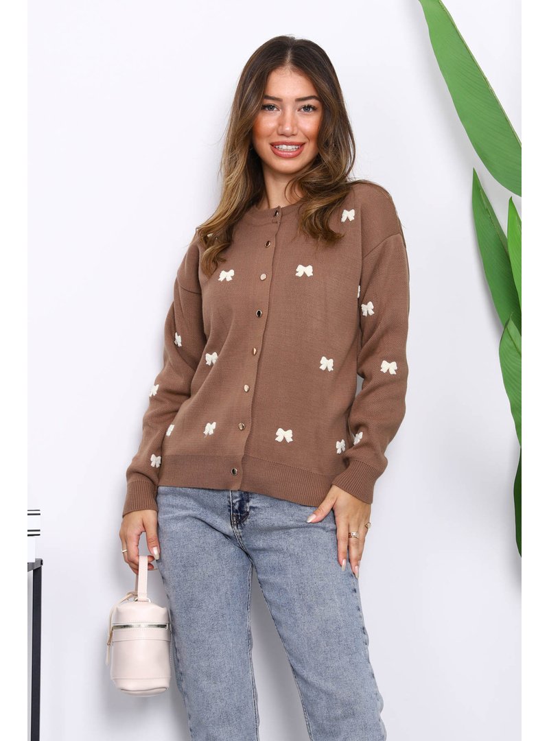 İmaj Butik Vizon Fiyonk Nakışlı Triko Hırka