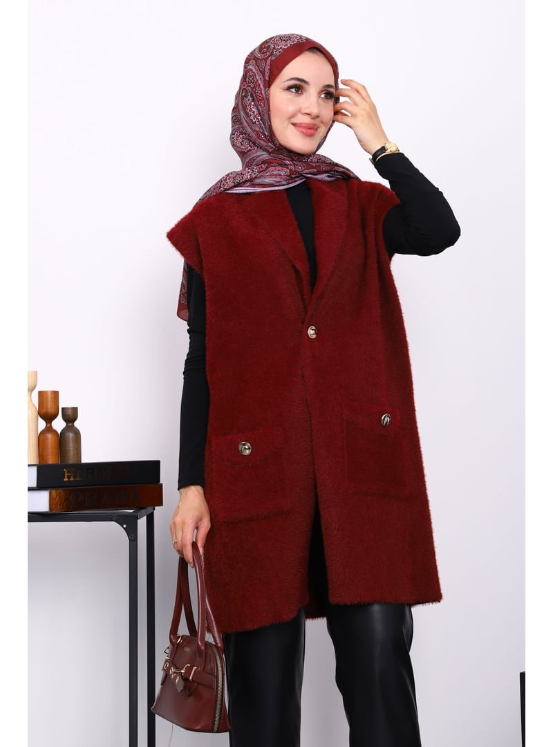 İmaj Butik Bordo Cepli Uzun Angora Yumoş Yelek İmaj Butik Bordo Cepli Uzun Angora Yumoş Yelek