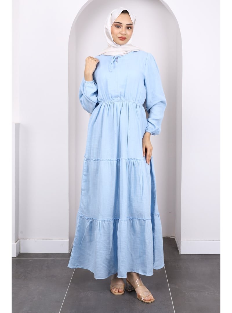 İmaj Butik Mavi Yaka Bağlamalı Eteği Katlı Muslin Elbise İmaj Butik Mavi Yaka Bağlamalı Eteği Katlı Muslin Elbise