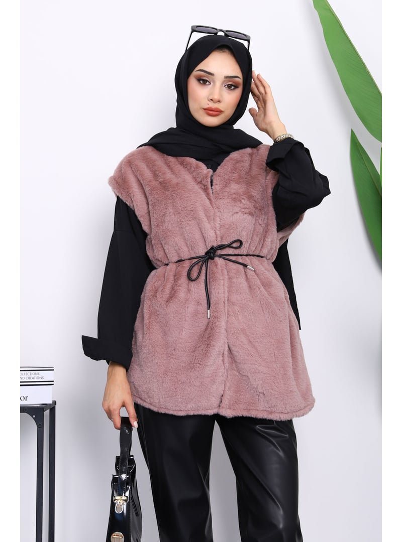 İmaj Butik Gül Kurusu Cepli Peluş Kürk Yelek İmaj Butik Gül Kurusu Cepli Peluş Kürk Yelek