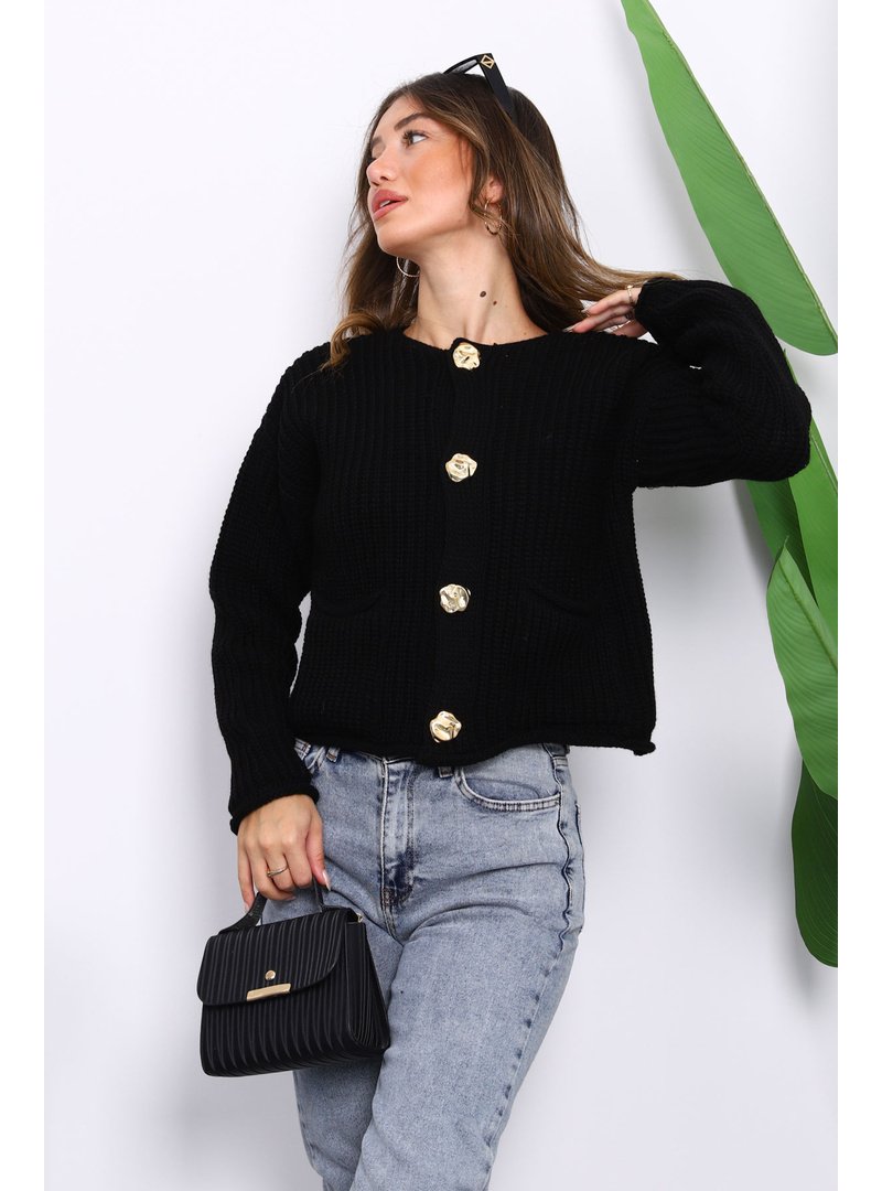 İmaj Butik Siyah Selanik Örgülü Kısa Triko Hırka