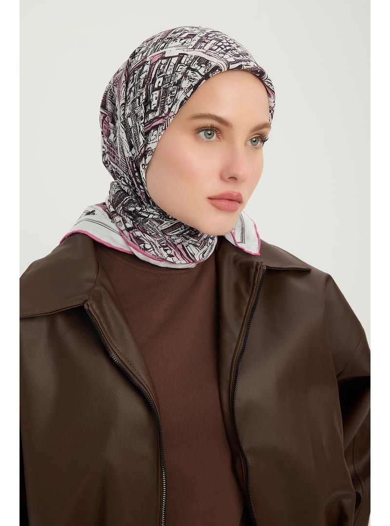 ŞALESS 90x90 Cm Yankılar Şehri Pudra Vierra Desenli Viskon Eşarp