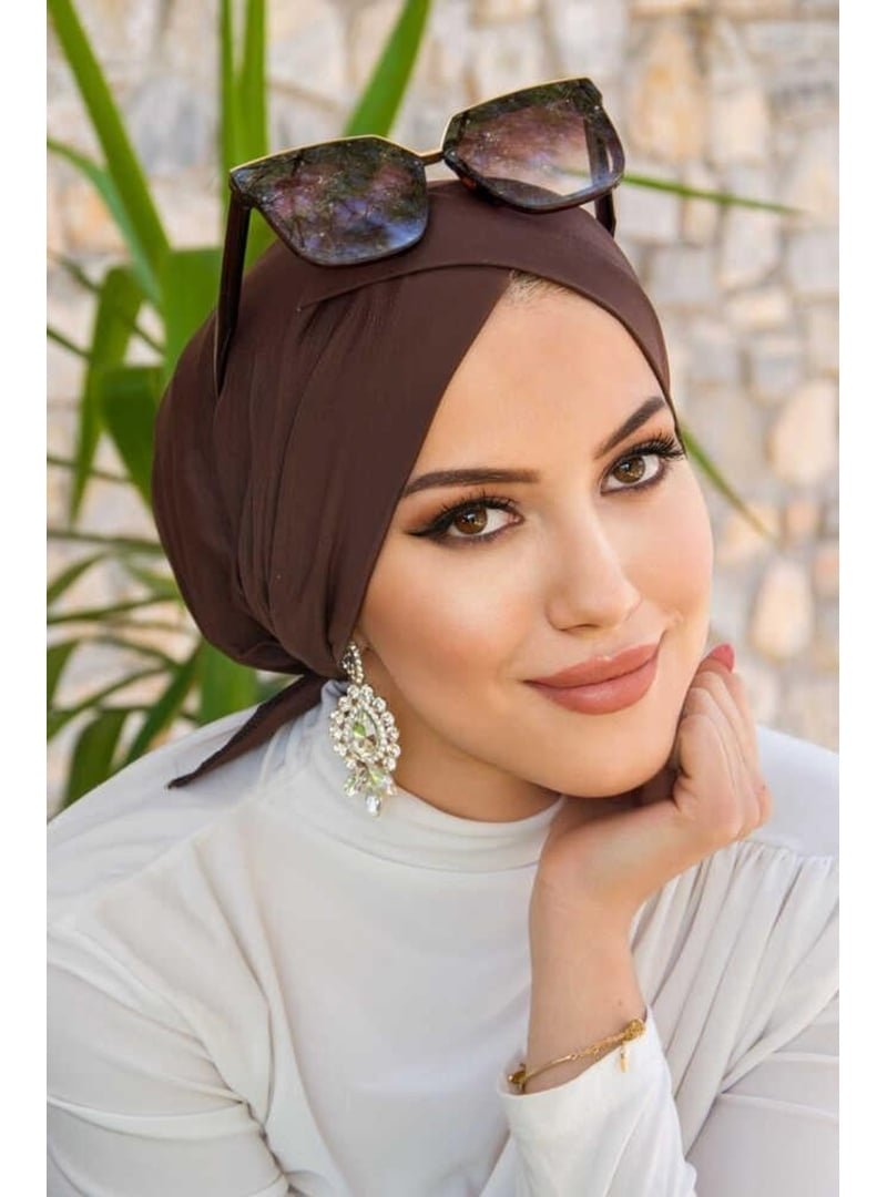 AİŞE TESETTÜR Havuz Bonesi Kahve Çapraz Bone / Deniz