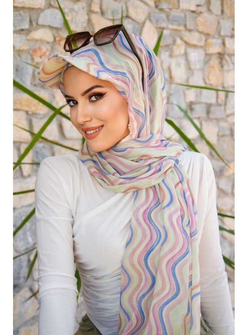 AİŞE TESETTÜR Soft Renkler Geometrik Desen Kepli Bandana Şapka Şal AİŞE TESETTÜR Soft Renkler Geometrik Desen Kepli Bandana Şapka Şal