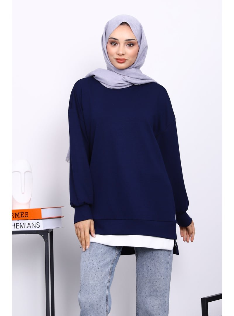 İmaj Butik Lacivert Bisiklet Yaka Yan Fermuarlı Tunik