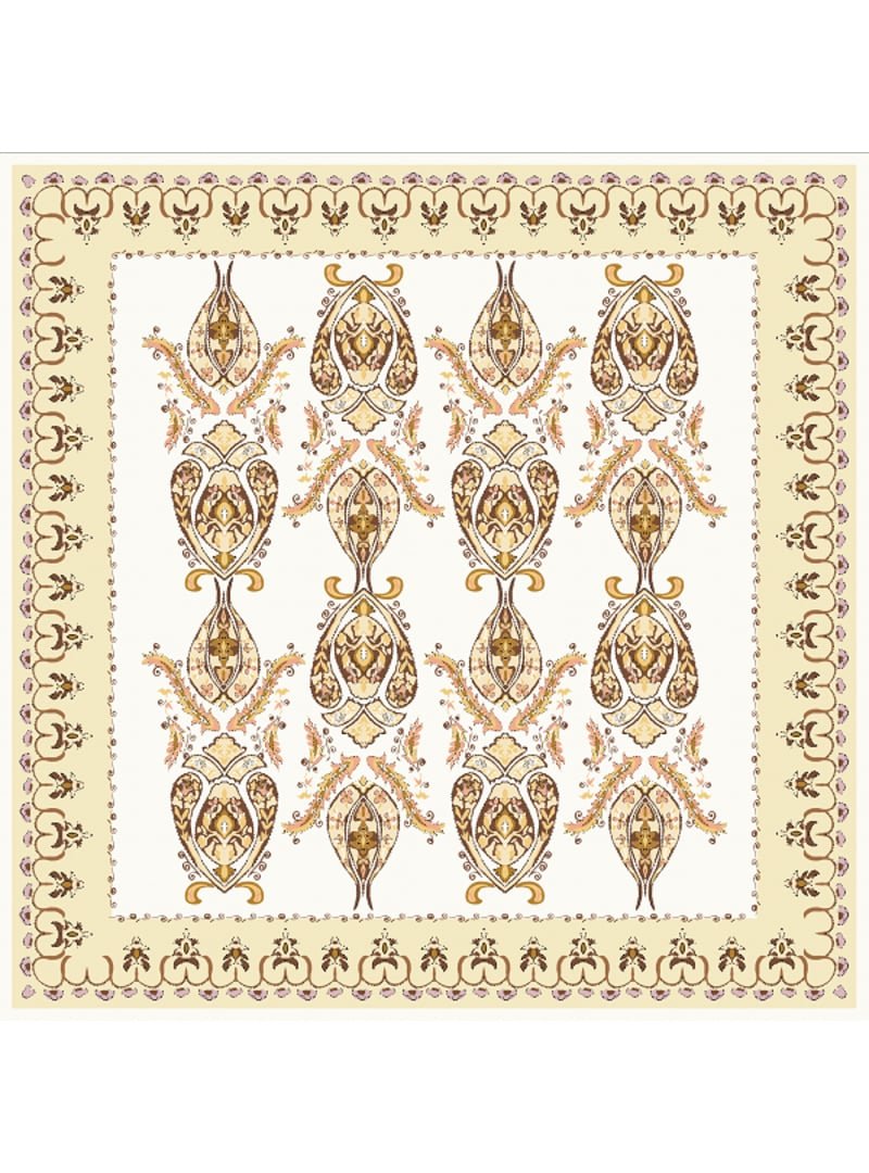 19v69 ITALIA Bej Desenli İtalyan Şifon Eşarp Askısı İle Birlikte 110x110 Cm