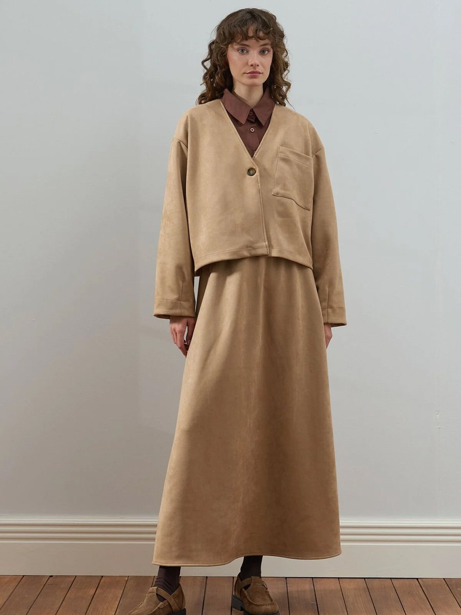 Ceylan Otantik Karamel Süet Kloş Etek