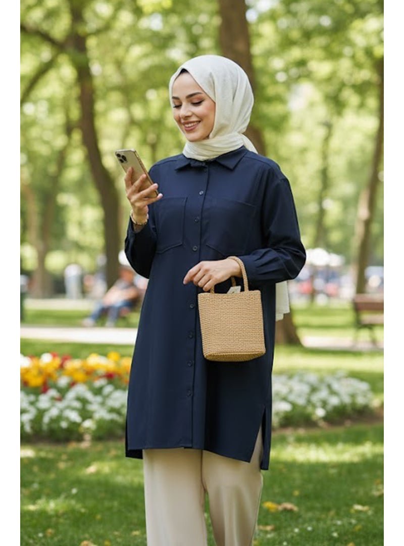 Neva Style Düğmeli Lacivert Puane Gömlek 10564l Neva Style Düğmeli Lacivert Puane Gömlek 10564l