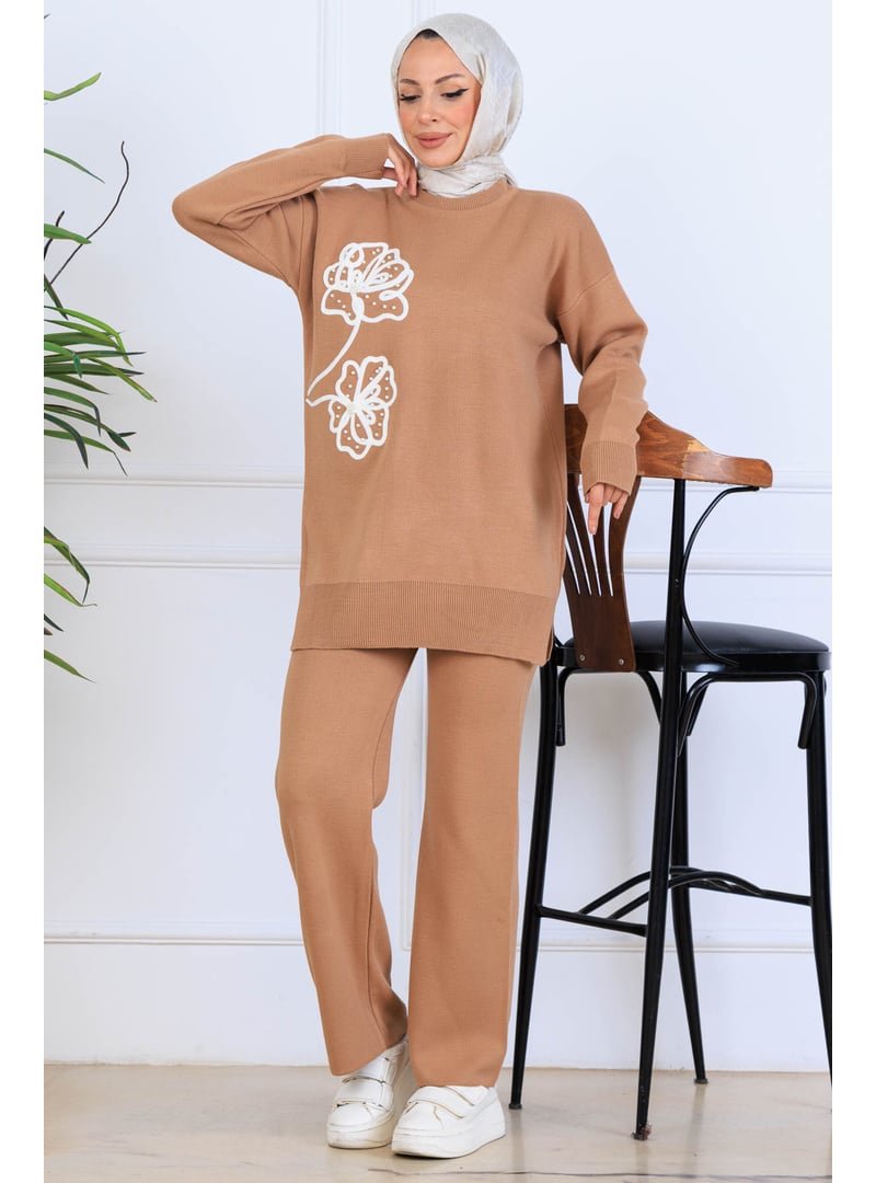 Benguen Vizon Nakış İşleme Detaylı Triko Takım