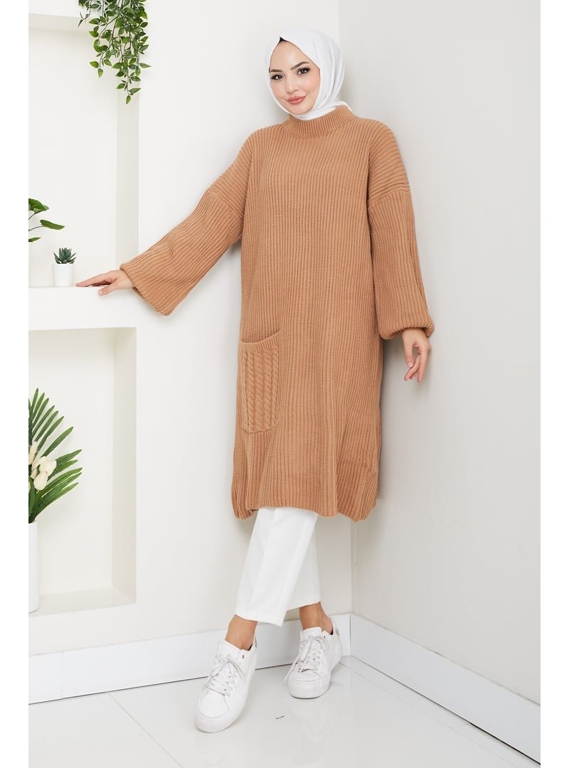 Pamuk Butik Saç Örgü Cepli Triko Tunik