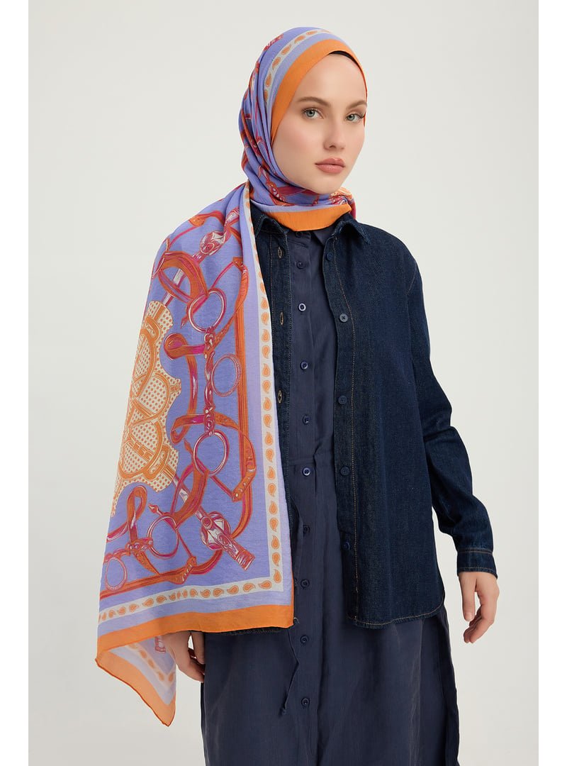 ŞALESS 70x190 Cm Süvarinin Arması Oranj Vierra Desenli Viskon Şal