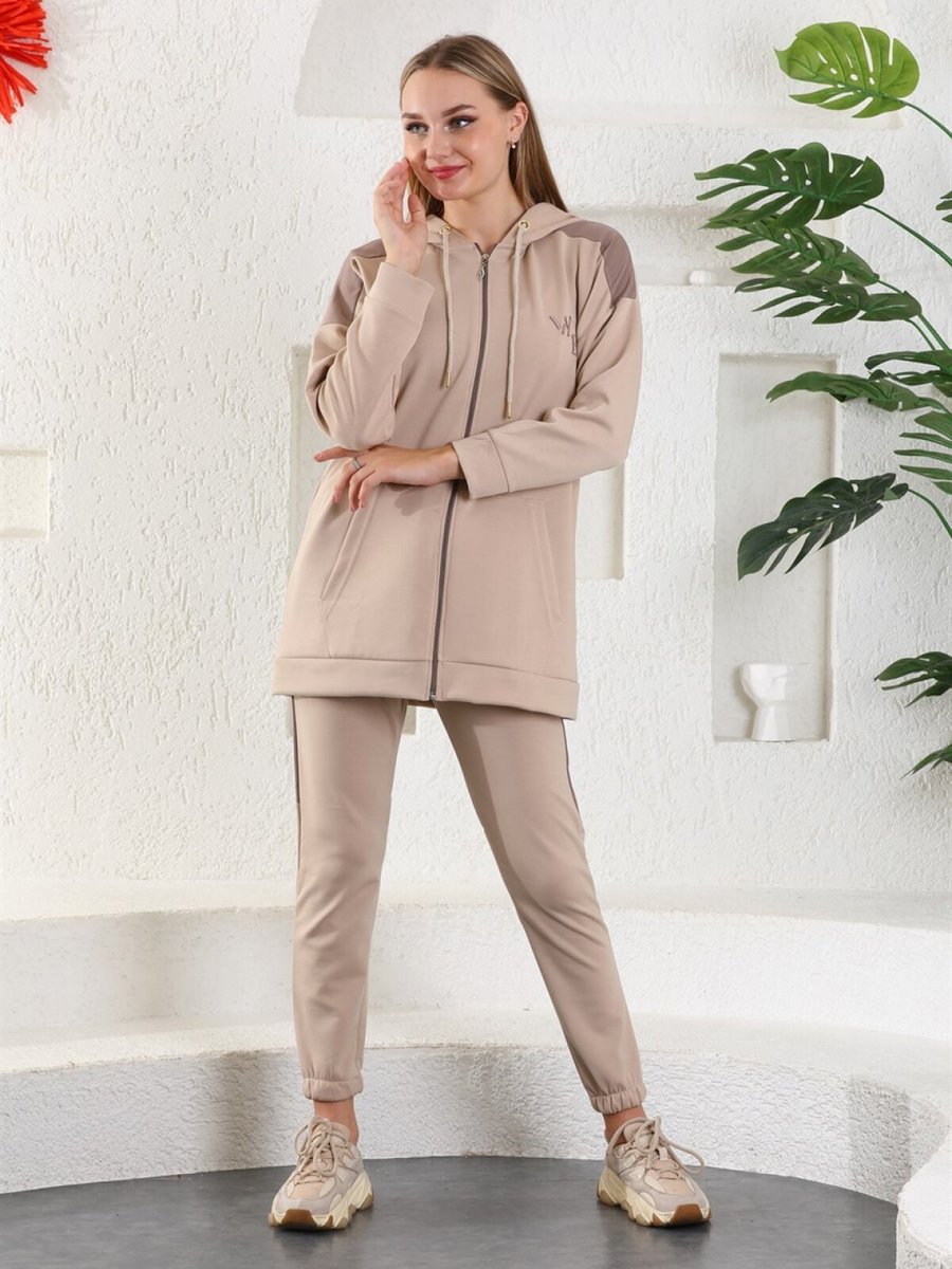 Westbound Vizon Kahve Sweatshirt Jogger Takım Kapüşonlu Fermuarlı Cepli