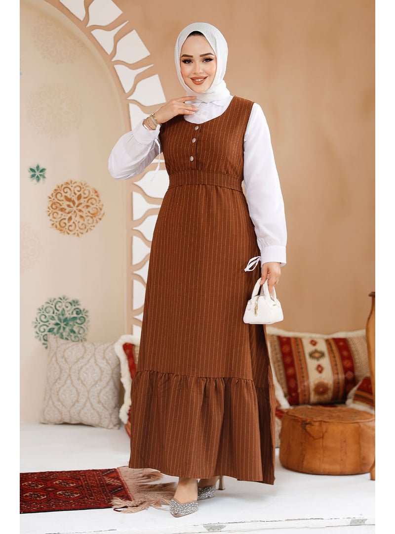Neva Style Çizgili Kahverengi Jile Elbise 70501kh Neva Style Çizgili Kahverengi Jile Elbise 70501kh