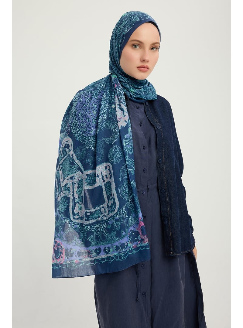 ŞALESS 70x190 Cm Sonsuz Aşk Lacivert Efilia Desenli Şal