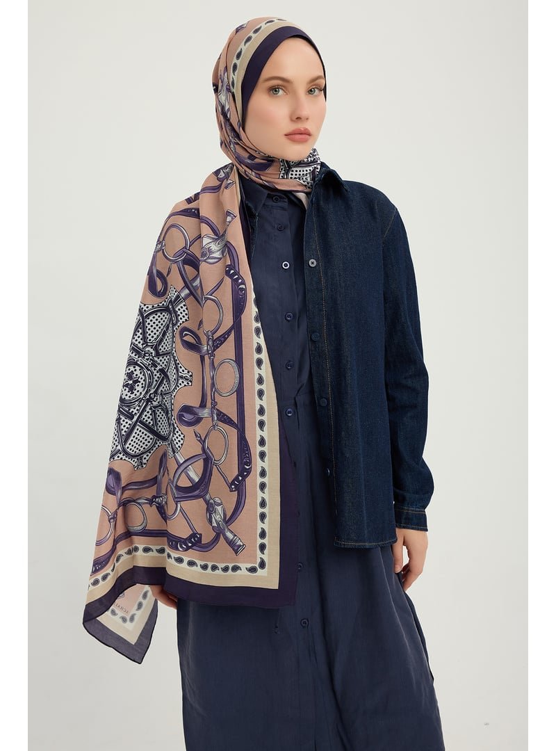 ŞALESS 70x190 Cm Süvarinin Arması Lacivert Vierra Desenli Viskon Şal ŞALESS 70x190 Cm Süvarinin Arması Lacivert Vierra Desenli Viskon Şal