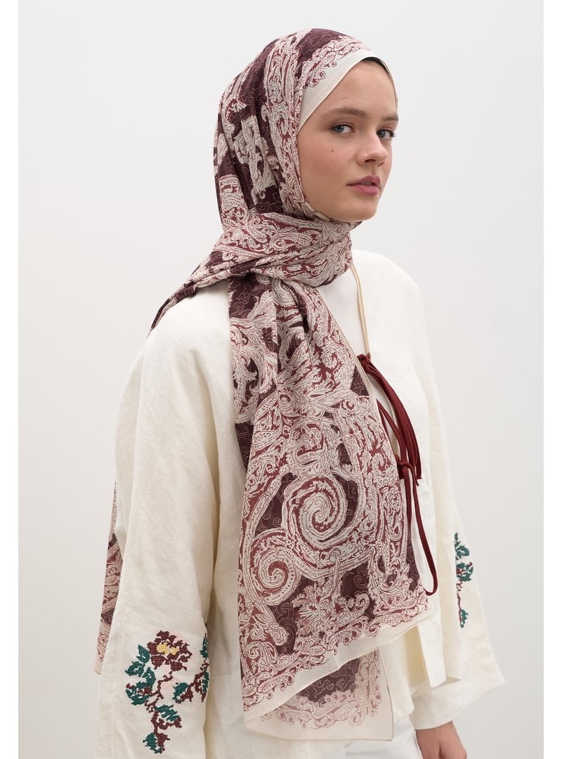 FRESHSCARFS Bordo Wıld Paısley Desen Şal FRESHSCARFS Bordo Wıld Paısley Desen Şal